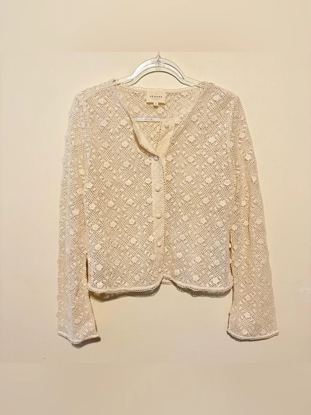 Sezane Nora guipure crochet lace button front shirt - Picture 3 of 8